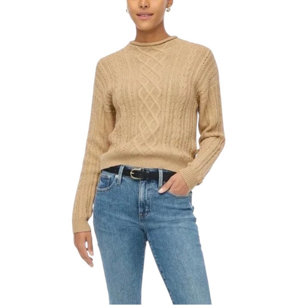 J.Crew Womens Tan Cable Knit Cotton Blend Pullover Sweater Medium Tan‎ Camel